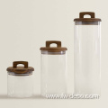 Borosilicate glass storage jar with wood lid